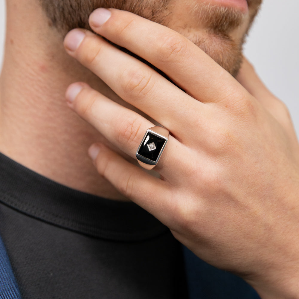 Sterling Silver Cubic Zirconia Onyx Classic Ring Grahams Jewellers
