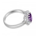 Sterling Silver Oval Cut Purple and White Halo Cubic Zirconia Ring