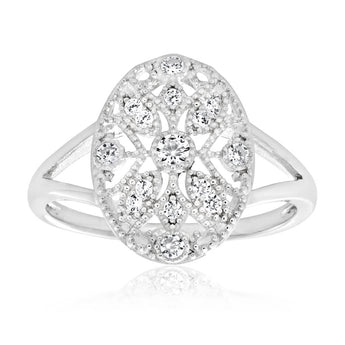 Sterling Silver Rhodium Plated Cubic Zirconia Style Vintage Ring