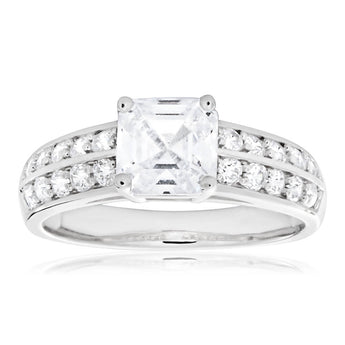 Sterling Silver Cubic Zirconia Princess Cut Channel Set Ring