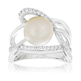 Sterling Silver Cubic Zirconia + Freshwater Pearl Ring   *No Resize*