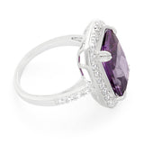 Sterling Silver Purple Cubic Zirconia Emerald Cut Halo Ring