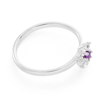 Sterling Silver Amethyst + Cubic ZirconiaFlower Ring