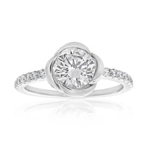 Load image into Gallery viewer, Sterling Silver Rhodium Plated Cubic Zirconia Flower Ring