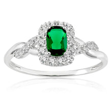 Load image into Gallery viewer, Sterling Silver Created Emerald and Zirconia Ring