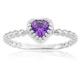 Sterling Silver Rhodium Plated Purple Cubic Zirconia Heart Twisted Band Ring