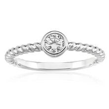 Load image into Gallery viewer, Sterling Silver Rhodium Plated Cubic Zirconia Bezel Set Twist Band Ring