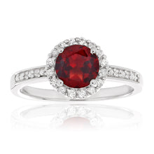 Load image into Gallery viewer, Sterling Silver Rhodium Plated Garnet + White Zircon Ring