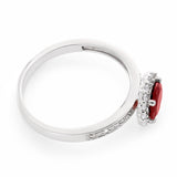Sterling Silver Rhodium Plated Garnet + White Zircon Ring