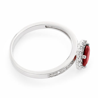 Sterling Silver Rhodium Plated Garnet + White Zircon Ring