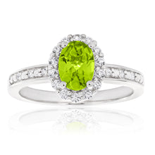 Load image into Gallery viewer, Sterling Silver Rhodium Plated Peridot &amp; White Zircon Ring