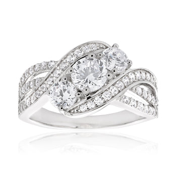 Sterling Silver Cubic Zirconia Ring Rhodium Plated