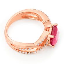 Load image into Gallery viewer, Sterling Silver Rose Gold Plated Created Ruby and Zirconia Ring