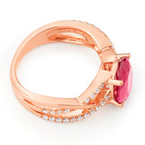 Sterling Silver Rose Gold Plated Created Ruby and Zirconia Ring