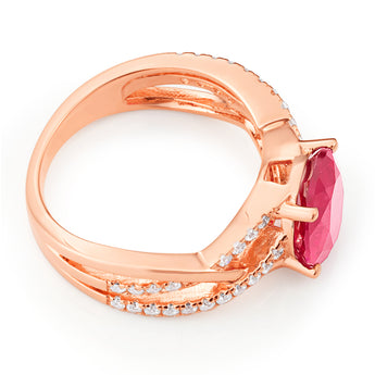 Sterling Silver Rose Gold Plated Created Ruby and Zirconia Ring