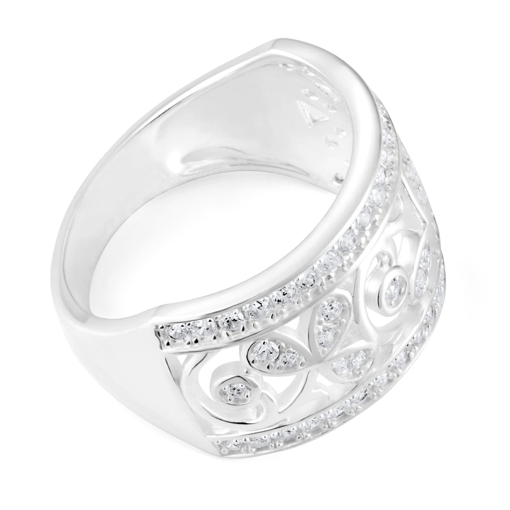 Sterling Silver Cubic Zirconia Pattern Ring