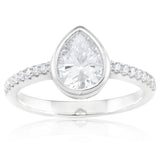 Sterling Silver Rhodium Plated Zirconia Pear-Shaped Pave Set Ring