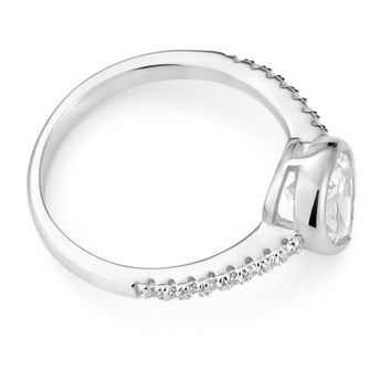 Sterling Silver Rhodium Plated Zirconia Pear-Shaped Pave Set Ring