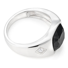 Load image into Gallery viewer, Sterling Silver Rhodium Plated Onyx and Zirconia Square Gents Ring