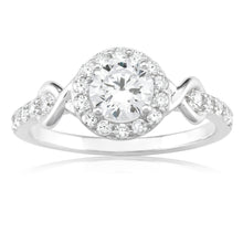 Load image into Gallery viewer, Sterling Silver Rhodium Plated Cubic Zirconia Fancy Halo Ring