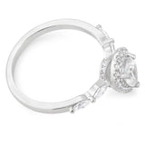 Sterling Silver Rhodium Plated Cubic Zirconia Pear Halo Ring with Marquise Band