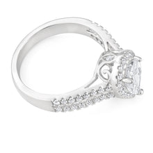 Load image into Gallery viewer, Sterling Silver Rhodium Plated Cubic Zirconia Pear Halo Ring with Double Band