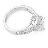 Sterling Silver Rhodium Plated Cubic Zirconia Pear Halo Ring with Double Band