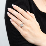 Sterling Silver Rhodium Plated Cubic Zirconia Pear Halo Ring with Double Band