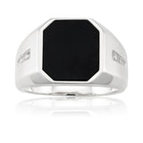 Sterling Silver Onyx and White Topaz Gents Ring