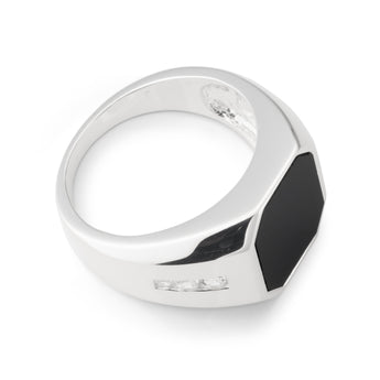 Sterling Silver Onyx and White Topaz Gents Ring