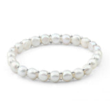White Freshwater Flat Pearl Stretch Bracelet with Sterling Silver Beads