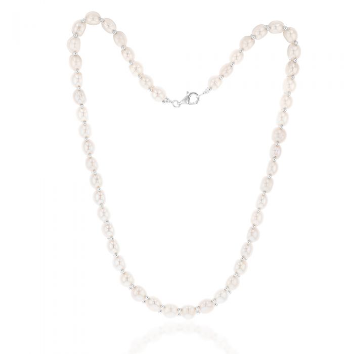 White Freshwater Flat Pearl 43cm Necklace with Sterling Silver Clasp