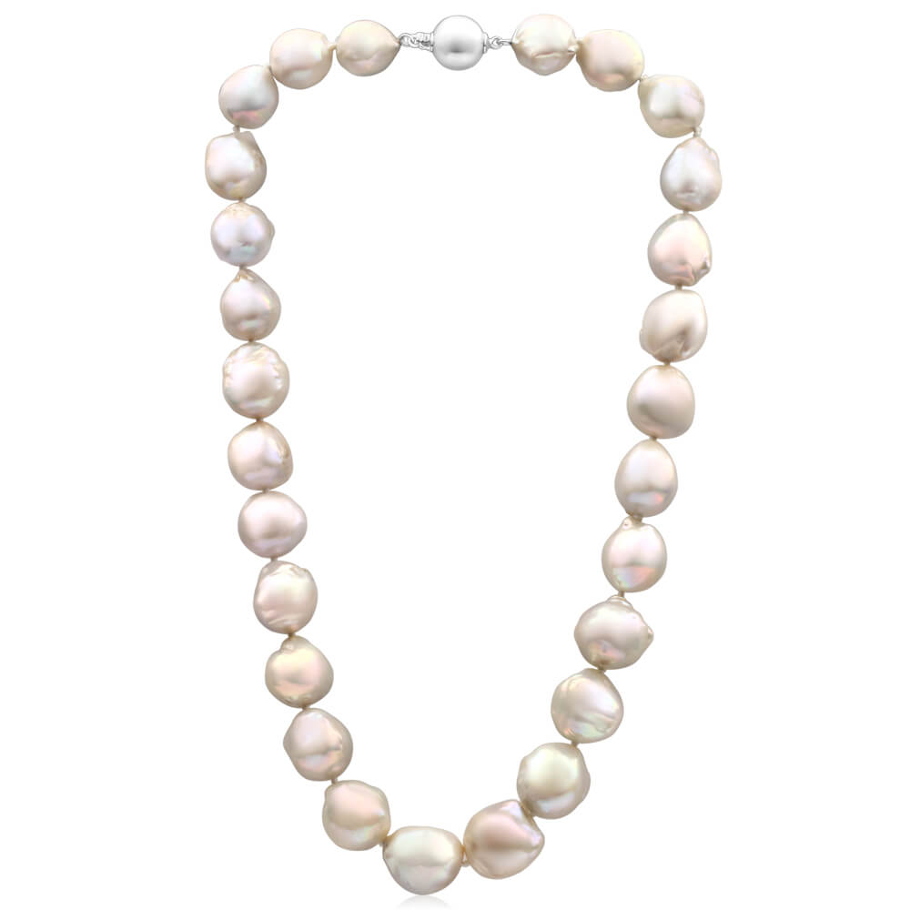 Meiko' Sterling Silver 13mm White Baroque Pearl 45cm Necklace