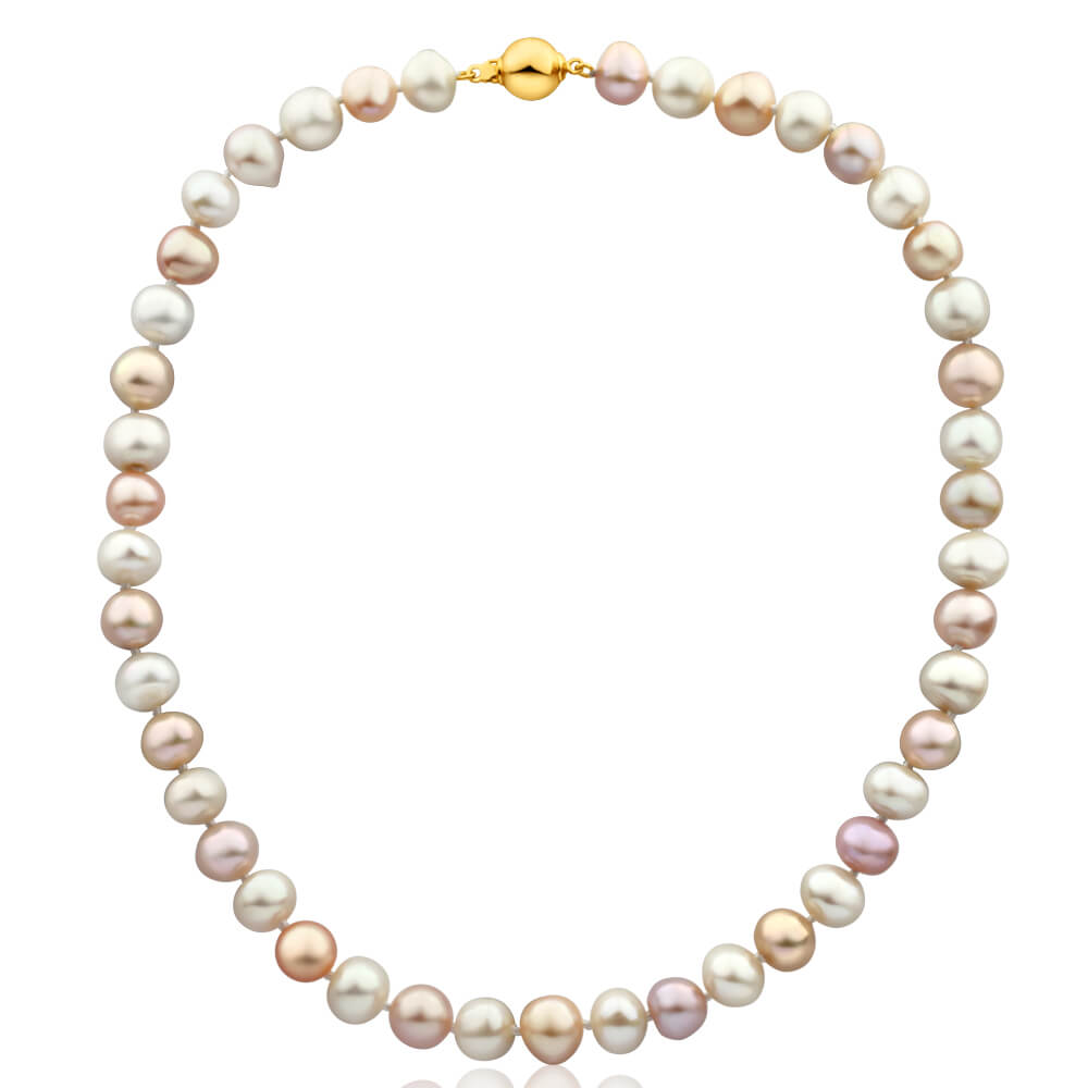 Gold Plated Sterling Silver Mixed Colour Freshwater Pearl Necklace