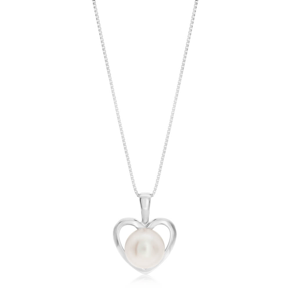 Sterling Silver White Freshwater Pearl Heart Pendant. Includes 45cm Chain.