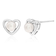 Load image into Gallery viewer, Sterling Silver White Freshwater Pearl Heart Stud Earrings