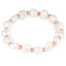 Load image into Gallery viewer, Freshwater Pearl and Rose Tone Hematite Stretch Bracelet