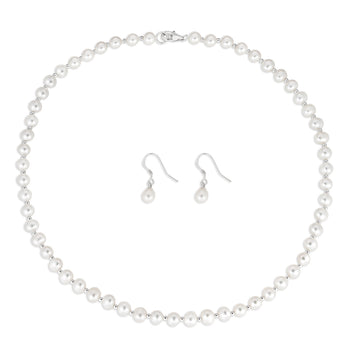 Sterling Silver White Freshwater Pearl Chain & Earring Boxed Set