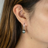 Sterling Silver Tahitian Pearl & Zirconia Drop Earrings