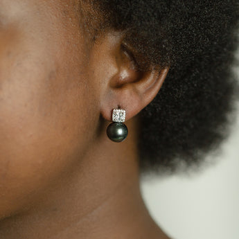 Sterling Silver Tahitian Pearl & Zirconia Studs