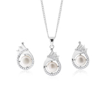 Load image into Gallery viewer, FRESHWATER PEARL EARRINGS &amp; PENDANT SET SS WITH CHAIN