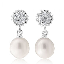 Load image into Gallery viewer, Sterling Silver White Freshwater Pearl 7.5-8mm &amp; Zirconia Earrings