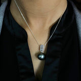 Sterling Silver 12mm Tahitian Pearl & Zirconia Pendant with 45cm chain