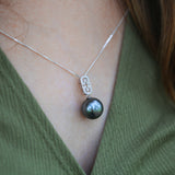 Sterling Silver 12mm Tahitian Pearl & Zirconia Pendant with 45cm chain