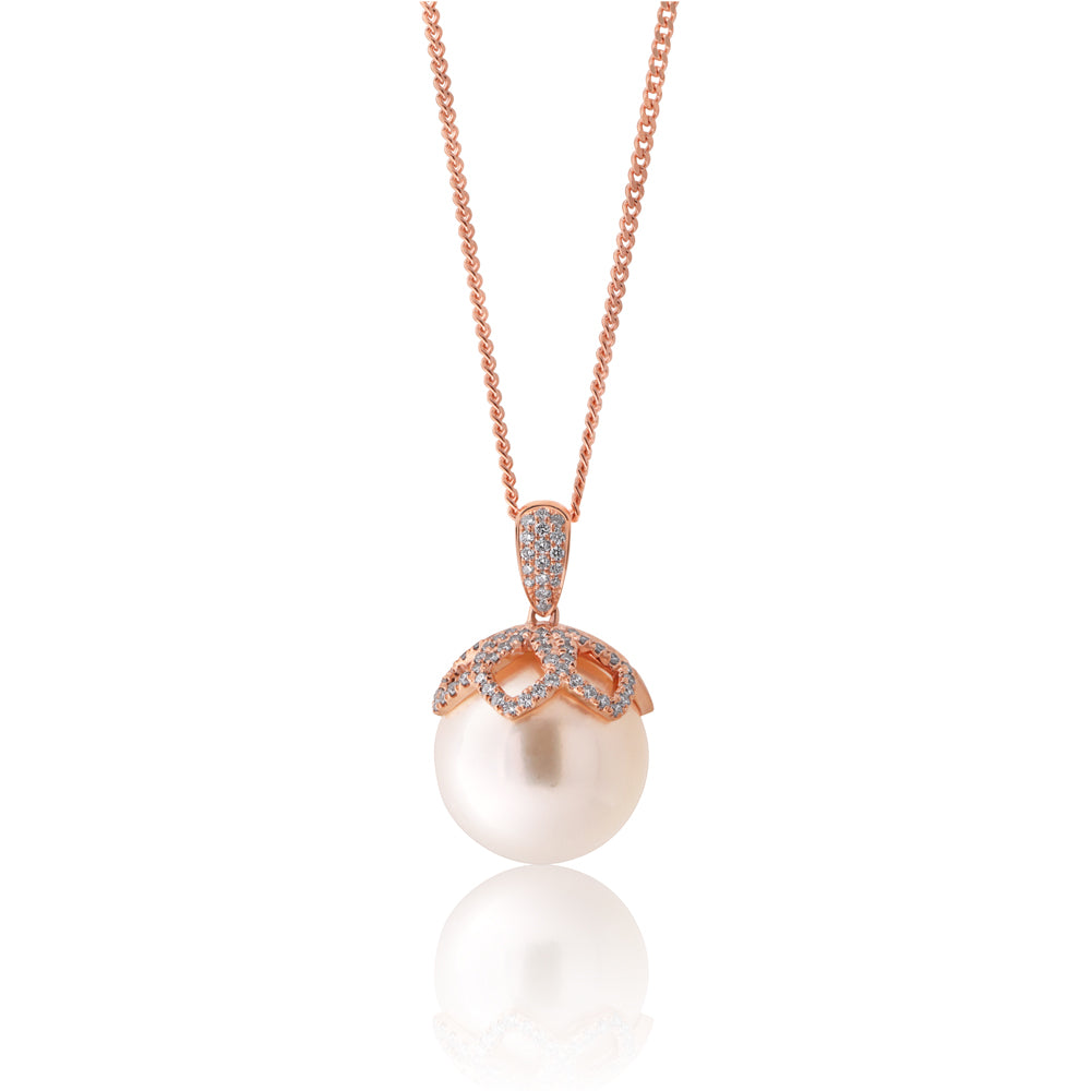 9ct Rose Gold South Sea Pearl & Diamond Pendant