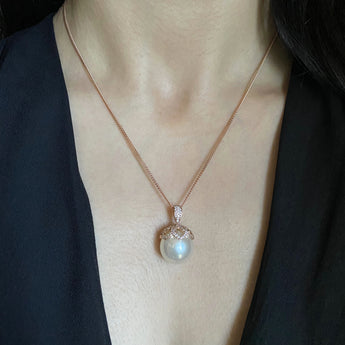 9ct Rose Gold South Sea Pearl & Diamond Pendant