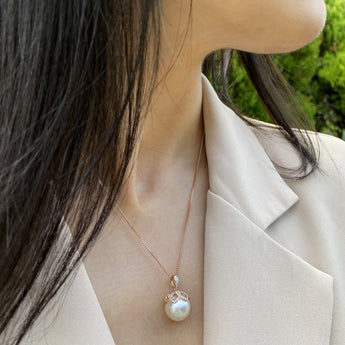 9ct Rose Gold South Sea Pearl & Diamond Pendant