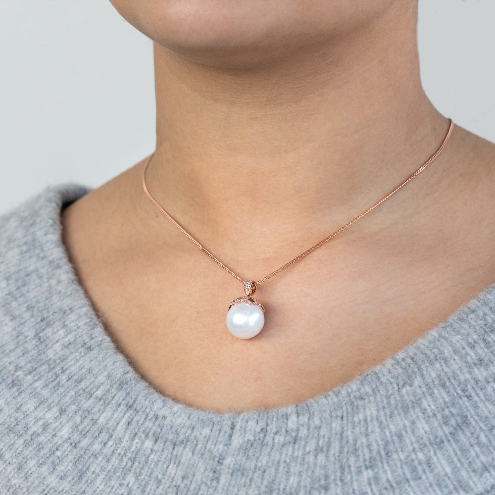 9ct Rose Gold South Sea Pearl & Diamond Pendant