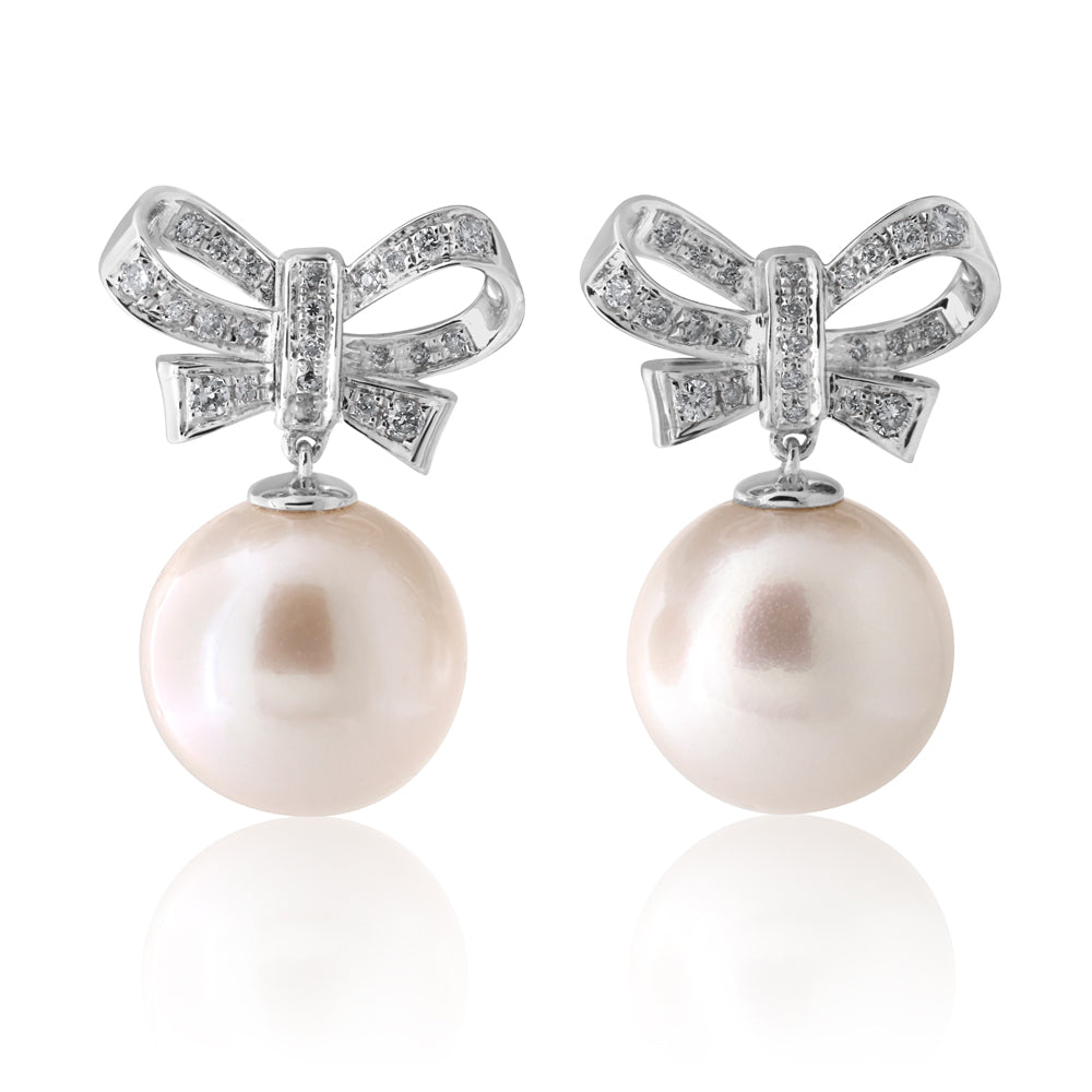 9ct White South Sea 9-12mm Pearl and 0.31ct Diamond Earrings