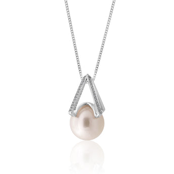 Sterling Silver South Sea and Zirconia Pendant with Chain
